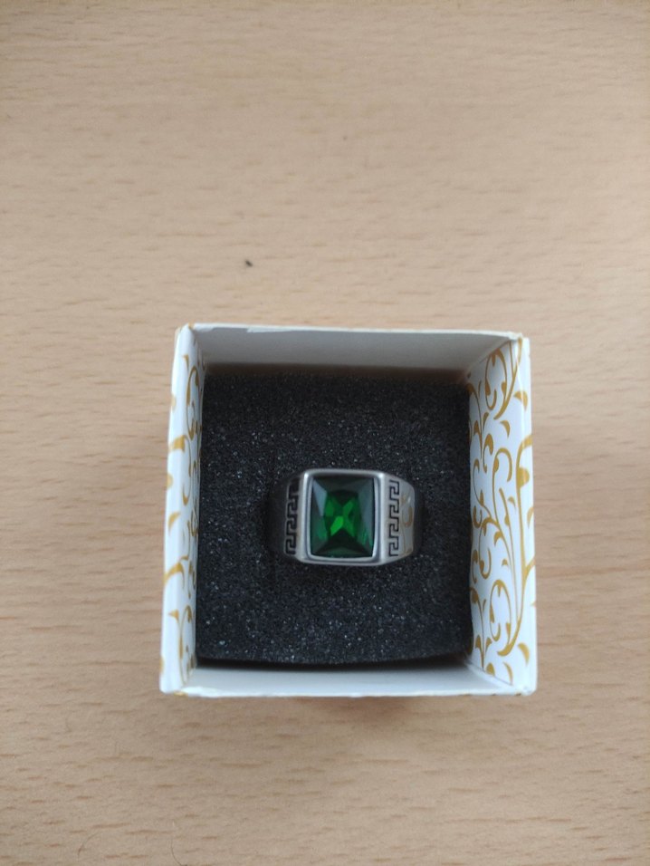 Modern Tasarımlı Çelik Zümrüt taşlı Erkek Yüzük - Görsel 2
