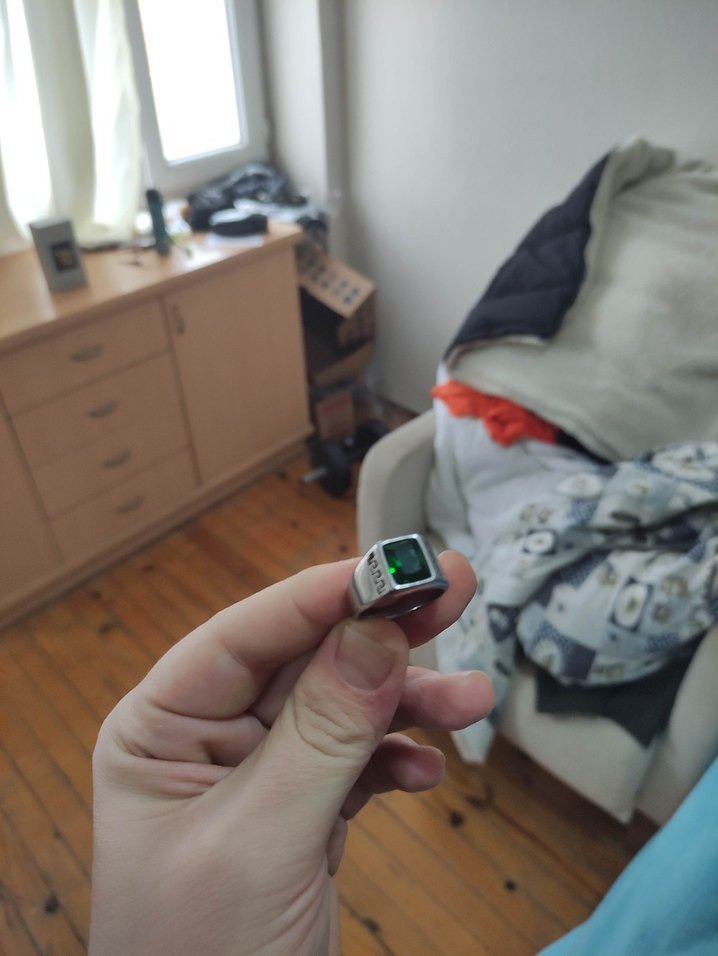 Modern Tasarımlı Çelik Zümrüt taşlı Erkek Yüzük - Görsel 4