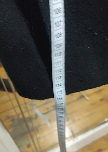 Uzun Siyah Kaşe Kaban L oversize - Görsel 7