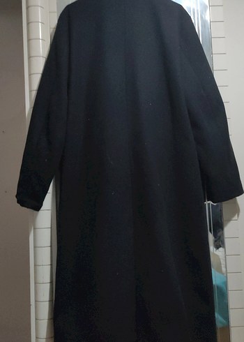 Uzun Siyah Kaşe Kaban L oversize - Görsel 3