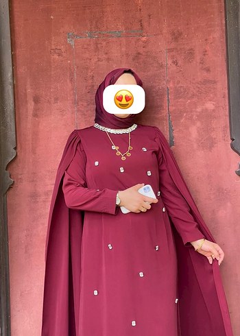 Bordo İşlemeli Uzun Kollu Kadın Abiye - Görsel 2