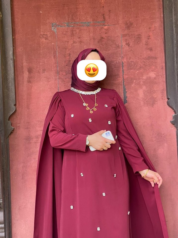 Bordo İşlemeli Uzun Kollu Kadın Abiye - Görsel 2