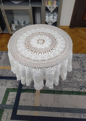 El Örgüsü Beyaz Yuvarlak Masa Örtüsü - Görsel 2