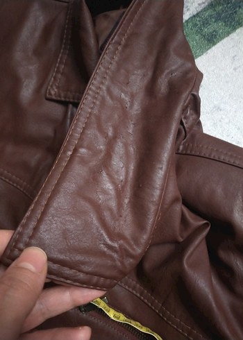 suni deri 
Kahverengi Deri Erkek Biker Ceket - Görsel 5