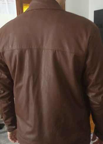 suni deri 
Kahverengi Deri Erkek Biker Ceket - Görsel 7