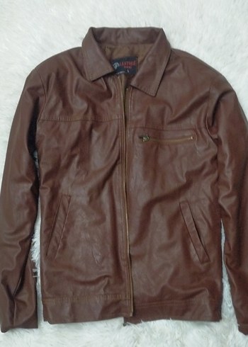 suni deri 
Kahverengi Deri Erkek Biker Ceket - Görsel 2