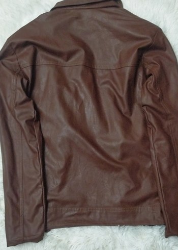 suni deri 
Kahverengi Deri Erkek Biker Ceket - Görsel 3