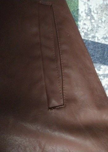 suni deri 
Kahverengi Deri Erkek Biker Ceket - Görsel 4