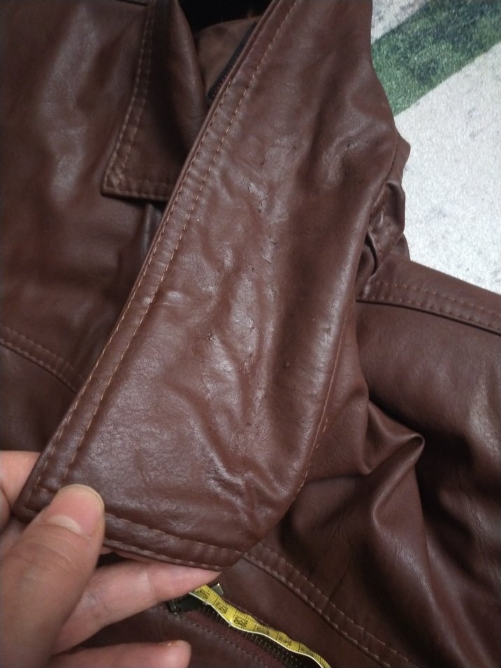 suni deri 
Kahverengi Deri Erkek Biker Ceket - Görsel 5