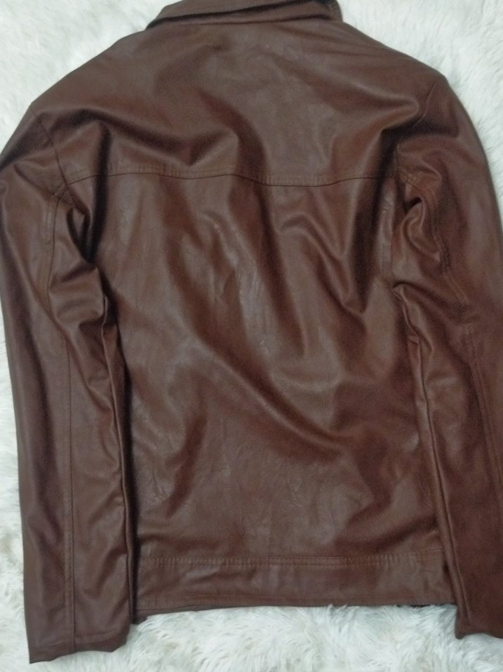 suni deri 
Kahverengi Deri Erkek Biker Ceket - Görsel 3