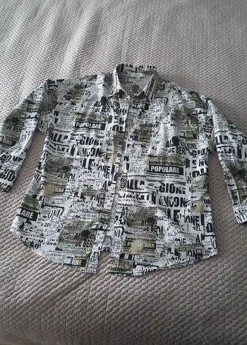 Gri Desenli Kısa Kollu bayan gömlek - Görsel 2