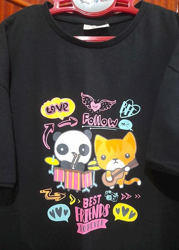 Kız Çocuk Siyah Renkli Baskılı Tişört - Görsel 2