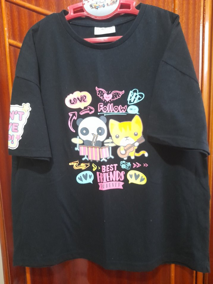 Kız Çocuk Siyah Renkli Baskılı Tişört - Görsel 3