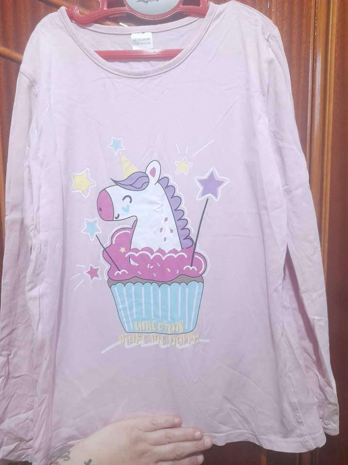 Kız Çocuk Uzun Kollu Pembe Baskılı Tişört - Görsel 2