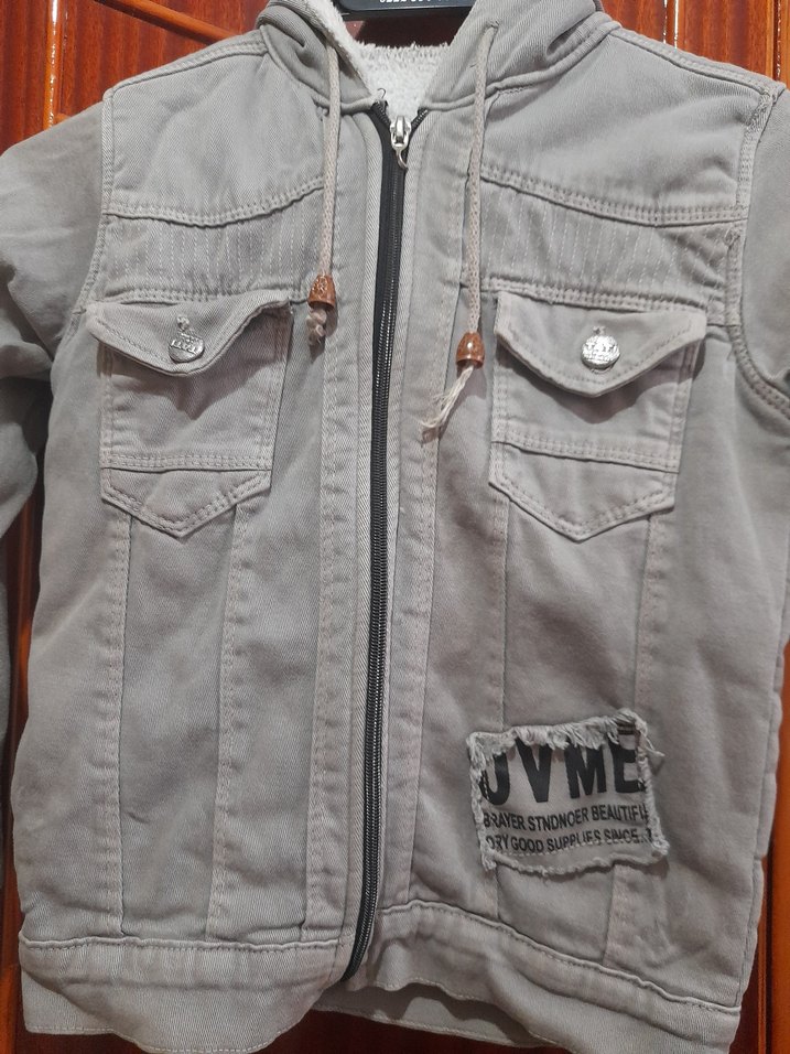 Gri Erkek Çocuk Denim Ceket Kapüşonlu - Görsel 2