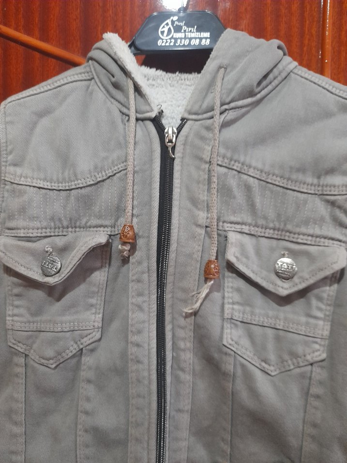 Gri Erkek Çocuk Denim Ceket Kapüşonlu - Görsel 3