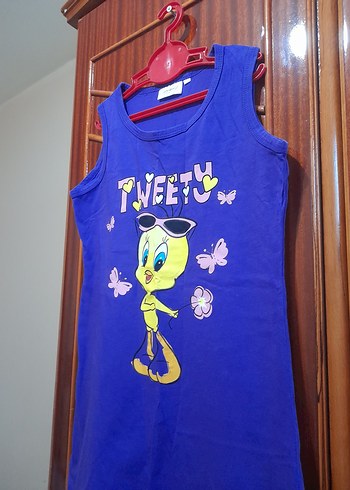 Kız Çocuk Mavi Baskılı Kolsuz elbise - Görsel 2