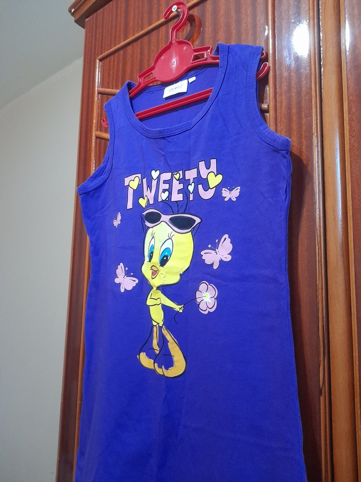 Kız Çocuk Mavi Baskılı Kolsuz elbise - Görsel 2