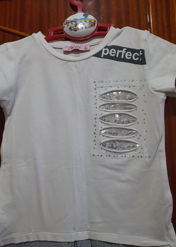 Kız Çocuk Gri Düğmeli Tişört Elbise - Görsel 2