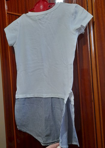 Kız Çocuk Gri Düğmeli Tişört Elbise - Görsel 3