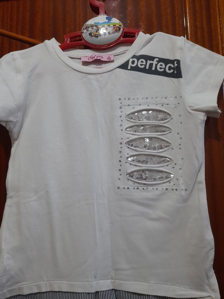 Kız Çocuk Gri Düğmeli Tişört Elbise - Görsel 2