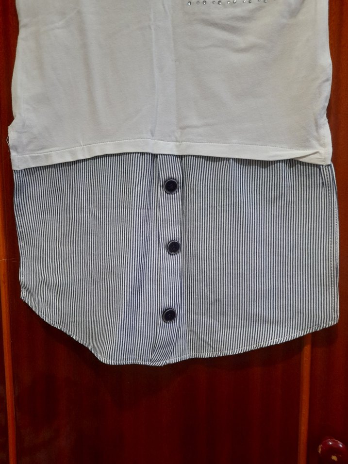 Kız Çocuk Gri Düğmeli Tişört Elbise - Görsel 4