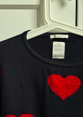 Zara Kırmızı Kalp Desenli Kız Çocuk Kazak - Görsel 2