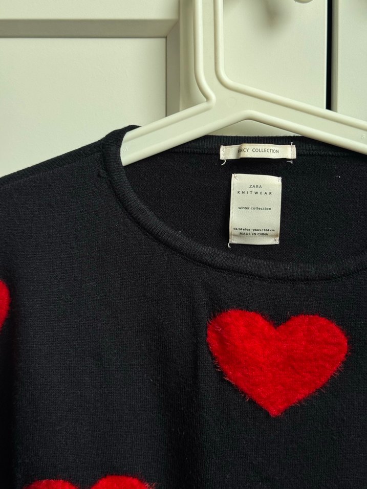 Zara Kırmızı Kalp Desenli Kız Çocuk Kazak - Görsel 2