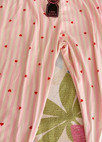 Diğer Pembe Kalpli İnce Askılı Midi Pijama