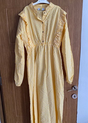 Uzun Kollu Sarı Fırfırlı Bohem Elbise - Görsel 2