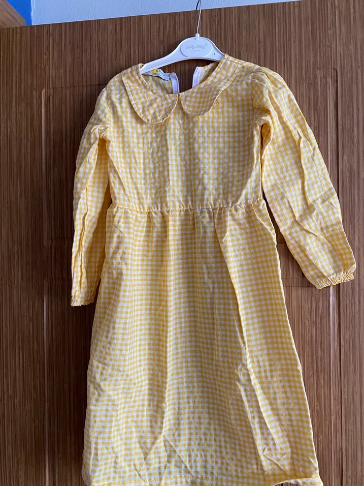 Uzun Kollu Sarı Fırfırlı Bohem Elbise - Görsel 4