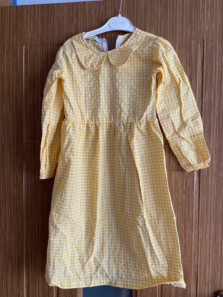 Uzun Kollu Sarı Fırfırlı Bohem Elbise - Görsel 3