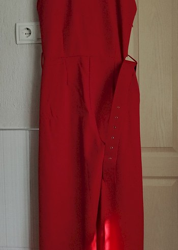 Kırmızı Uzun Askılı Kuşaklı Tulum - Görsel 6