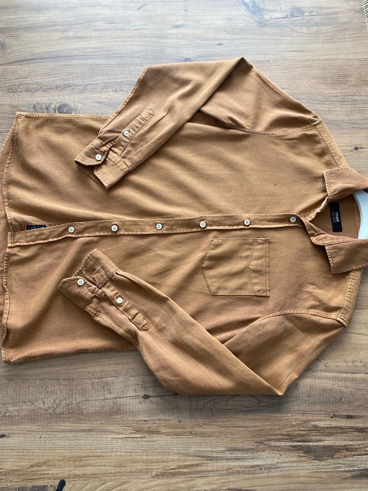 Bej İnce Keten Düğmeli Erkek Gömlek - Görsel 2