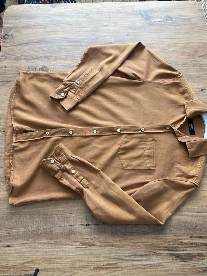 Bej İnce Keten Düğmeli Erkek Gömlek - Görsel 3