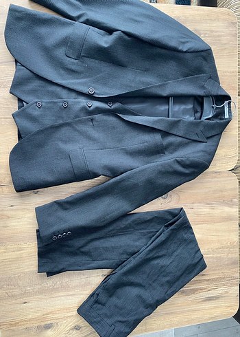 siyah gri çizgili Takım Elbise, Regular Fit, Düğmeli - Görsel 2