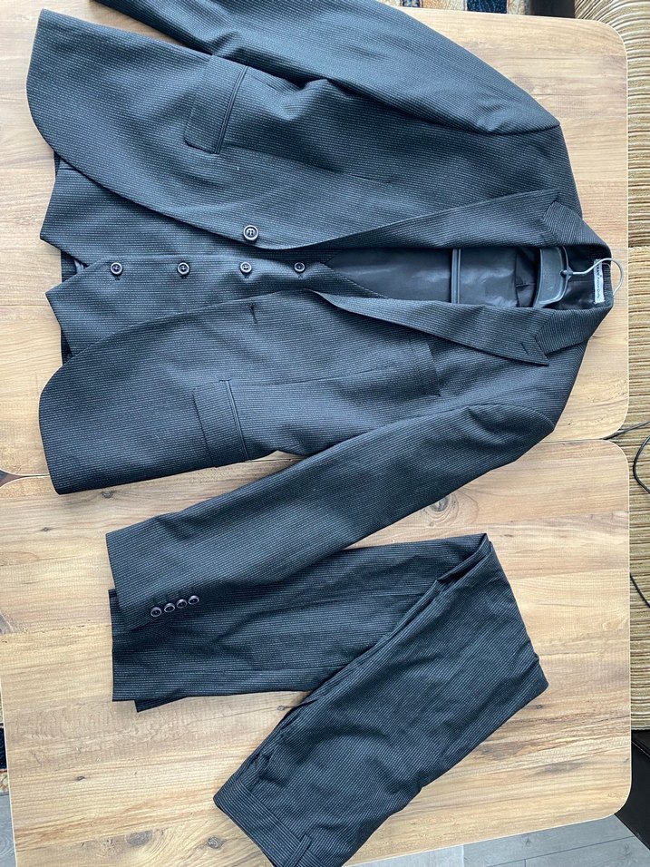 siyah gri çizgili Takım Elbise, Regular Fit, Düğmeli - Görsel 2