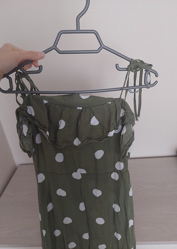 Puantiyeli Uzun Kayık Yaka Elbise - Görsel 3