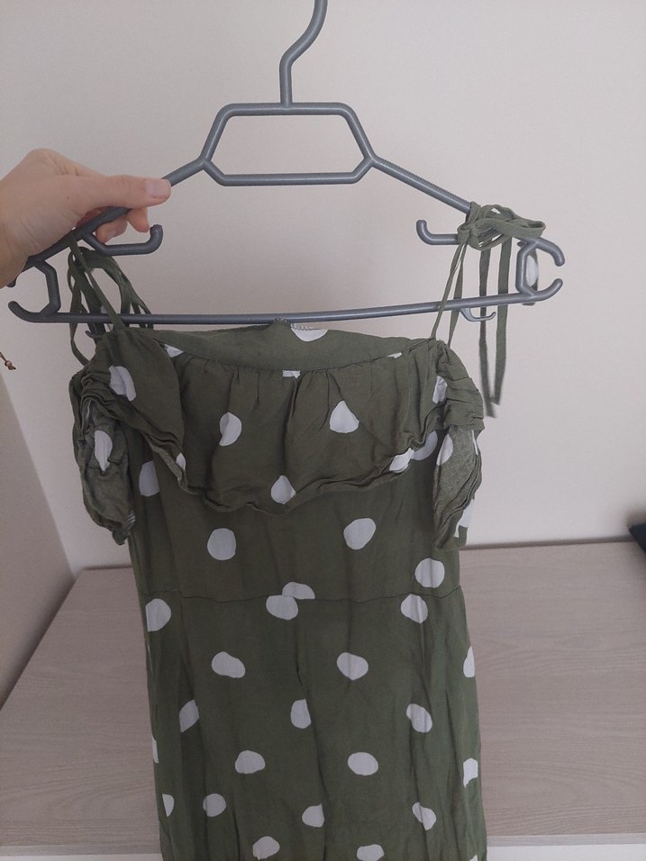 Puantiyeli Uzun Kayık Yaka Elbise - Görsel 3