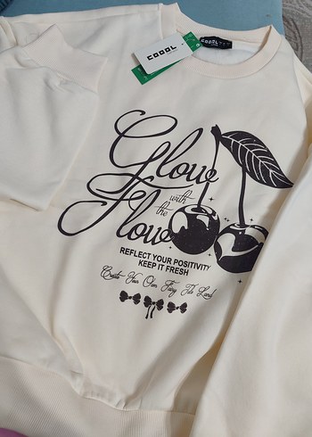 Beyaz Baskılı Pamuklu Kadın Sweatshirt
