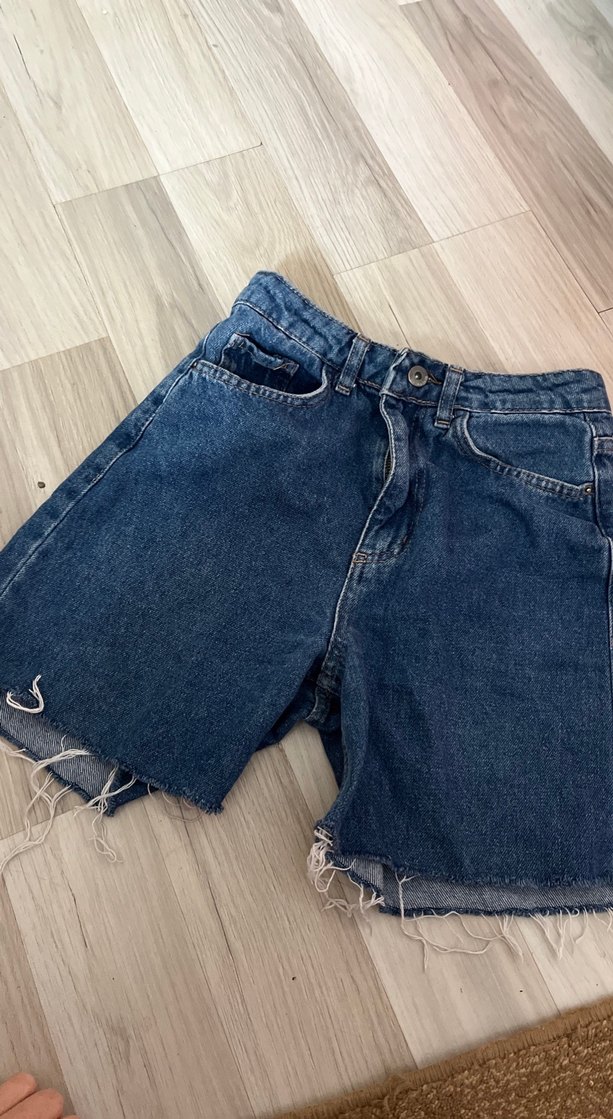 Kadın Koyu Mavi Mini Denim Şort - Görsel 2