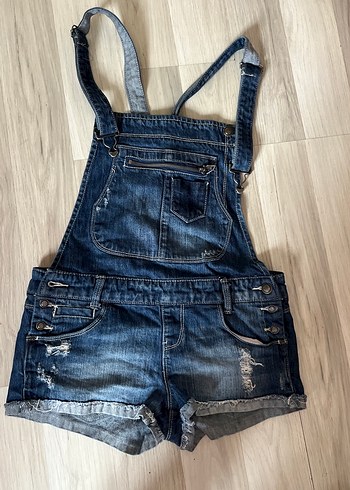 Mavi Denim Mini Askılı Şort Tulum - Görsel 2