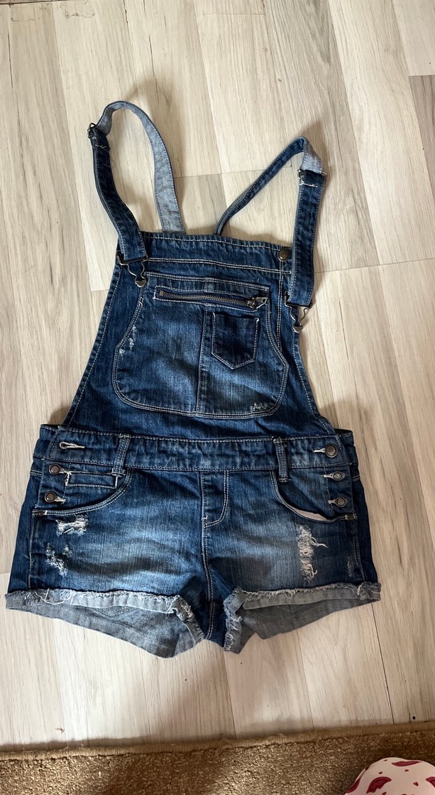 Mavi Denim Mini Askılı Şort Tulum - Görsel 2