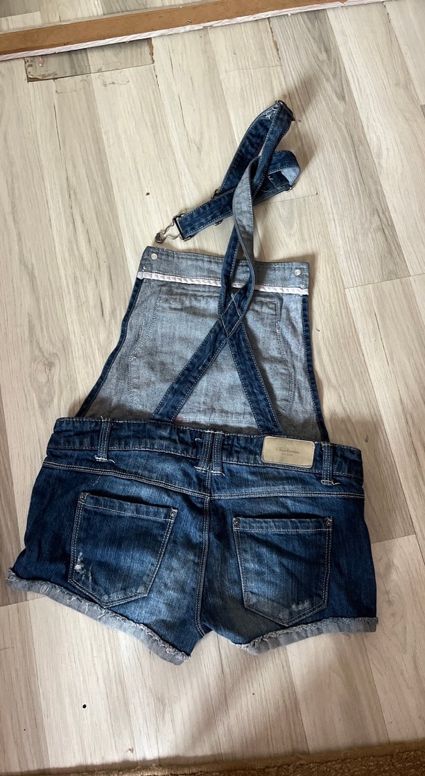 Mavi Denim Mini Askılı Şort Tulum - Görsel 5