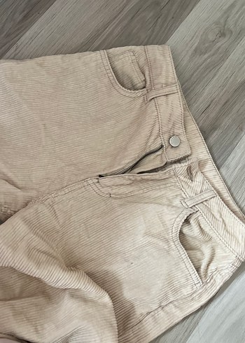 Bej Düğmeli Keten Kadın Pantolon - Görsel 3