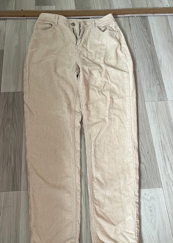 Bej Düğmeli Keten Kadın Pantolon - Görsel 2