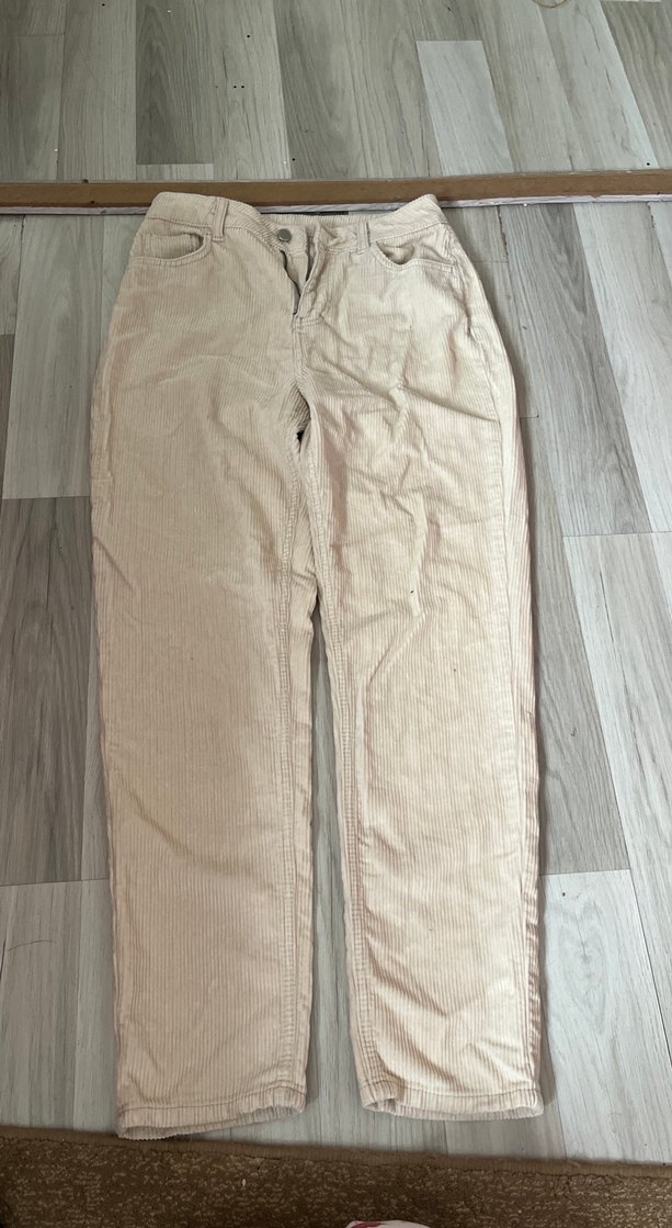 Bej Düğmeli Keten Kadın Pantolon - Görsel 2