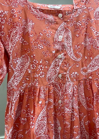 Düğmeli açık turuncu Bohem Uzun Elbise - Görsel 6