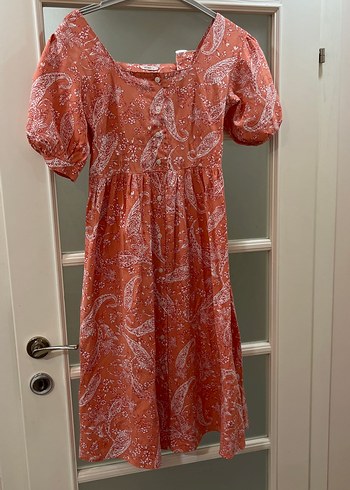 Düğmeli açık turuncu Bohem Uzun Elbise - Görsel 3