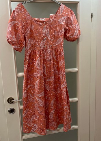 Düğmeli açık turuncu Bohem Uzun Elbise - Görsel 4